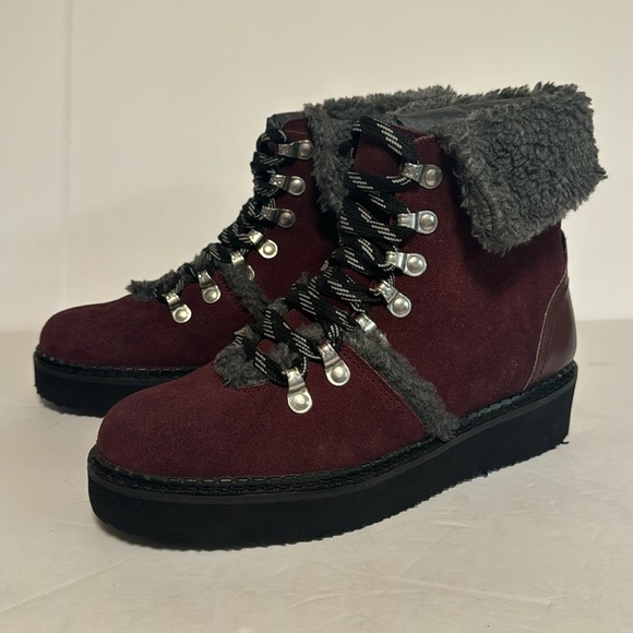 Very Volatile size 7 Tonkin burgundy suede leather Sherpa fur lined boots NIB - Picture 2 of 7